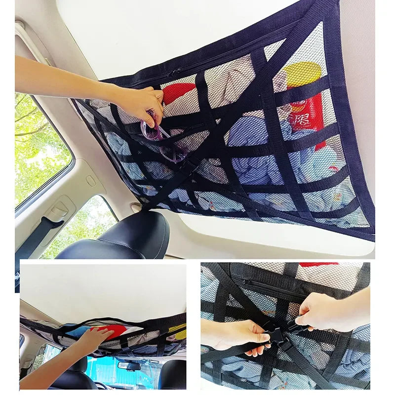 Car Roof Storage Bag Breathable Mesh Ceiling Cargo Net Interior Organizer