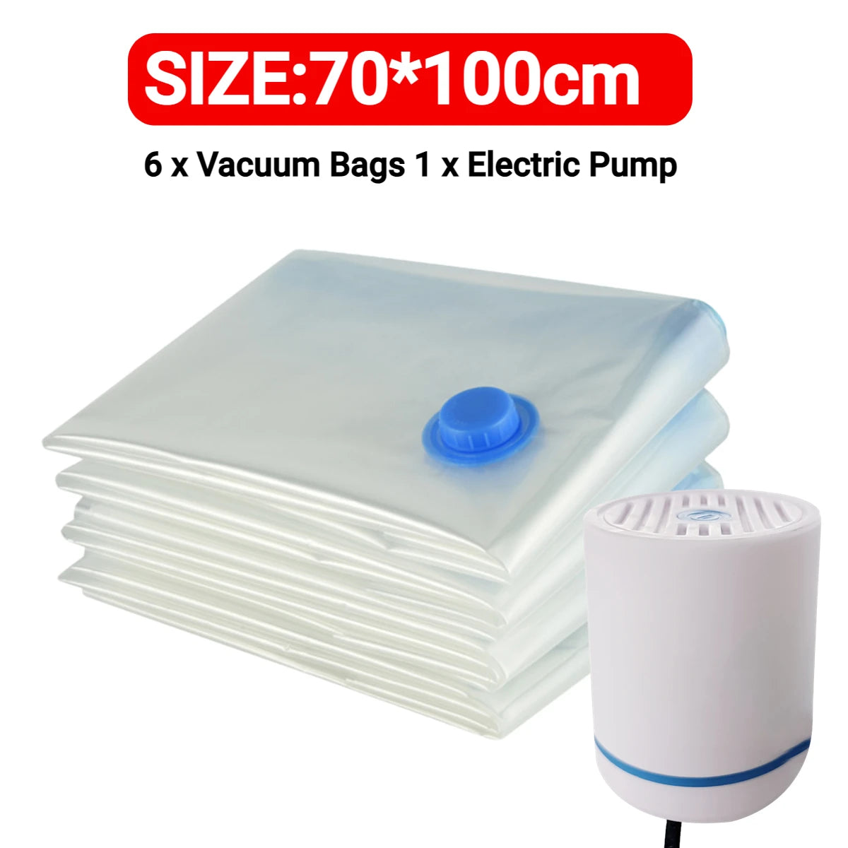 7 Sizes Reusable Vacuum Storage Bags with Hand Pump – Space-Saving Compression Bags for Clothes, Blankets & Bedding