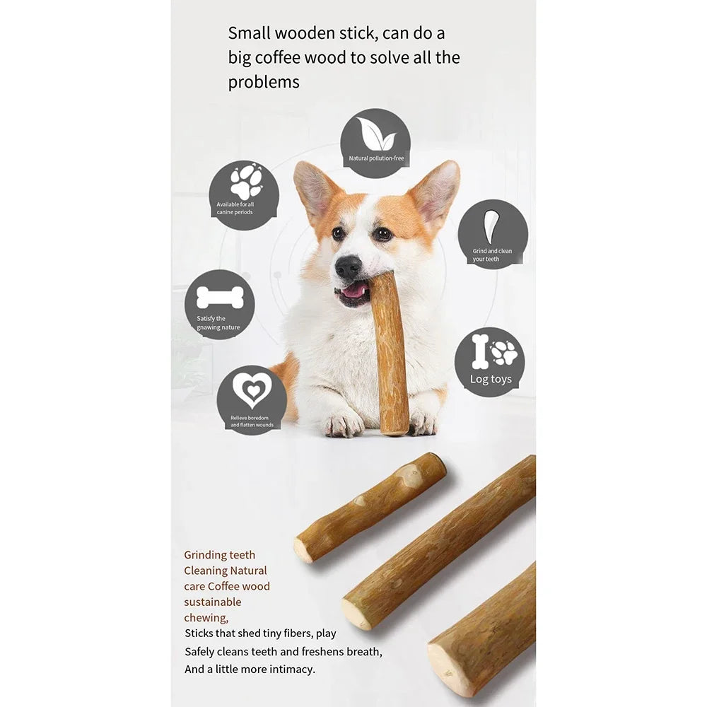 Coffee Wood Dog Chew Toy – Natural Wooden Chew Stick for Dental Health and Teething, Puppies & Adult Dogs