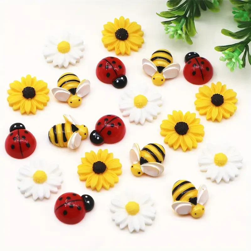 Mixed Resin Daisy, Bee & Ladybug Flatback Charms 10/20 Pack Miniatures for DIY Crafts & Home Decor