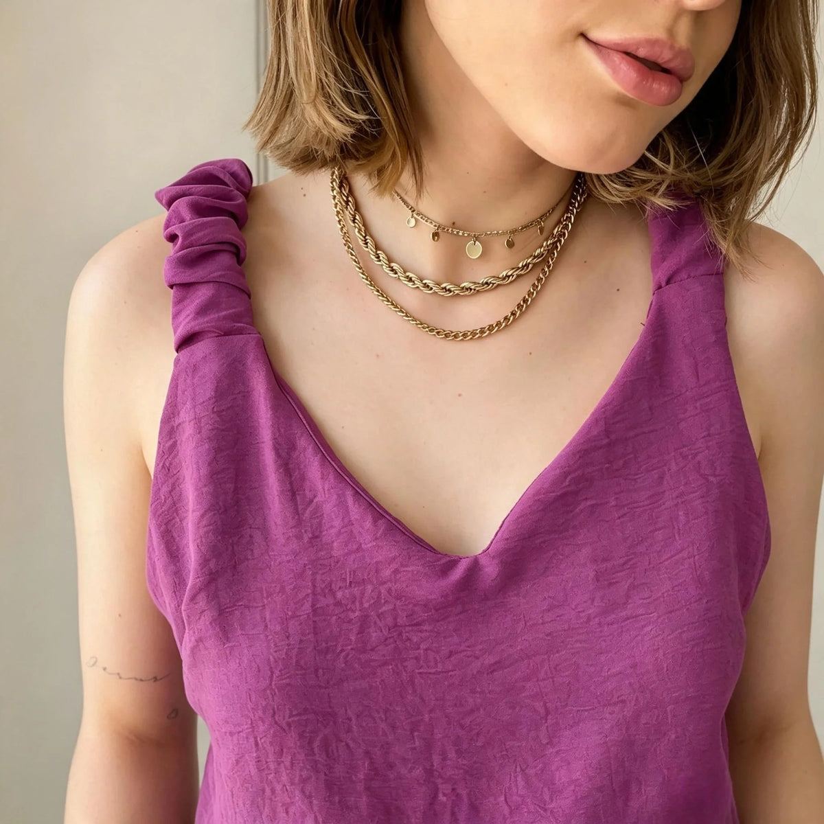 Collared V-Neck Waist-Fit Vest Top for Women — Pleated Camisole, Trendy Festival Style