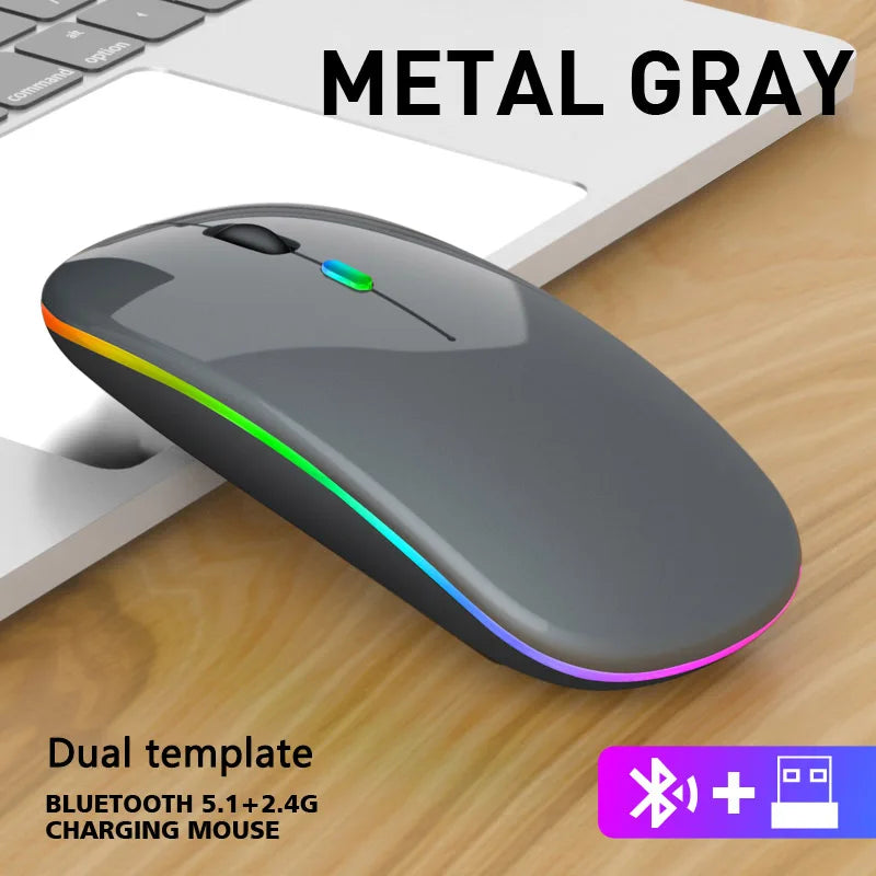 Rechargeable Bluetooth & 2.4GHz Wireless Mouse — Silent Click, RGB, Ergonomic, USB-C Charging for PC Mac iPad Laptop Phone TV
