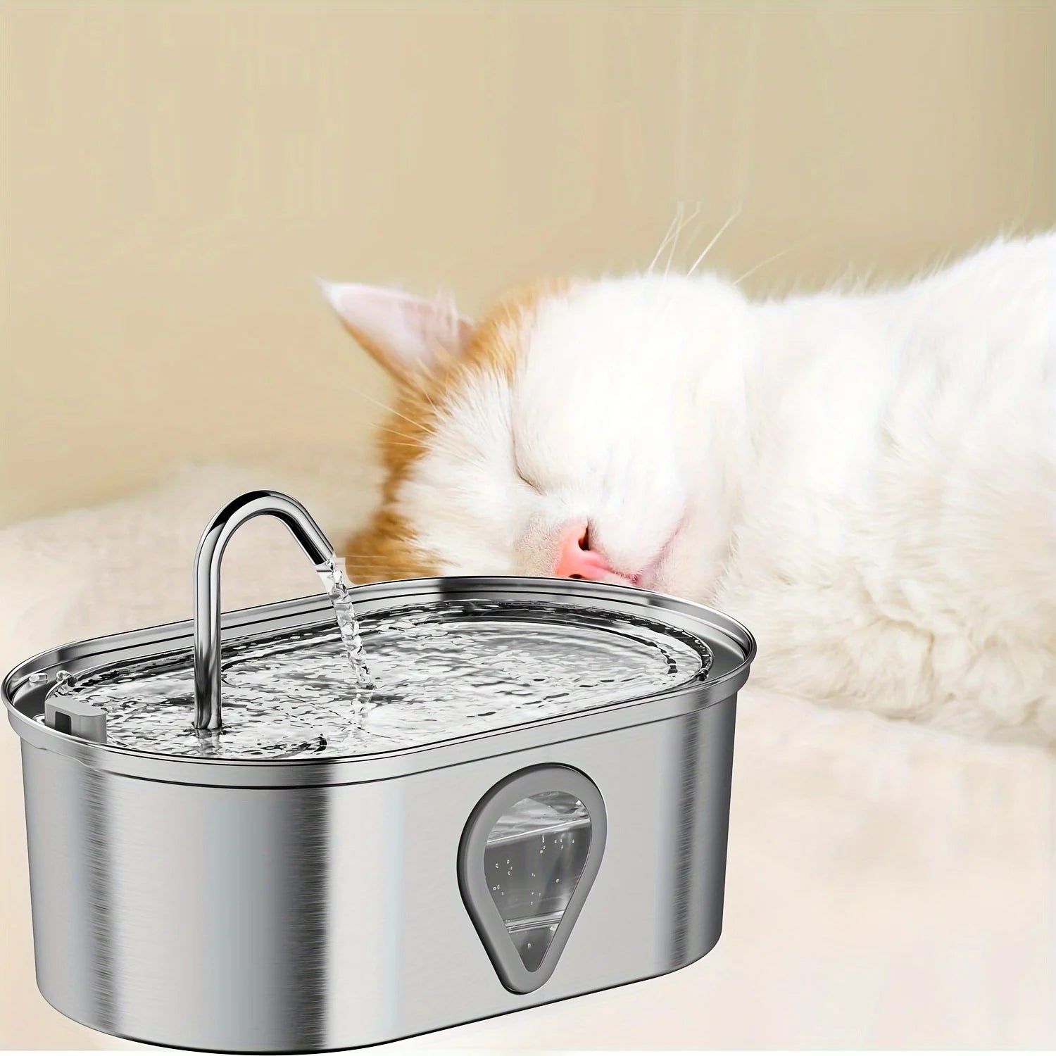 Automatic Stainless Steel Cat Water Dispenser - Rechargeable Pet Fountain, 1.5 L (50 fl oz)