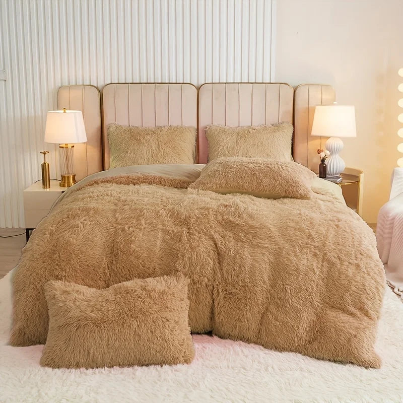 3-Piece Plush Faux Fur Duvet Cover Set - Soft Cozy Bedding, Multiple Sizes (1.0–2.0 m | 3.3–6.6 ft) for Bedroom, Guest Room, Dorm