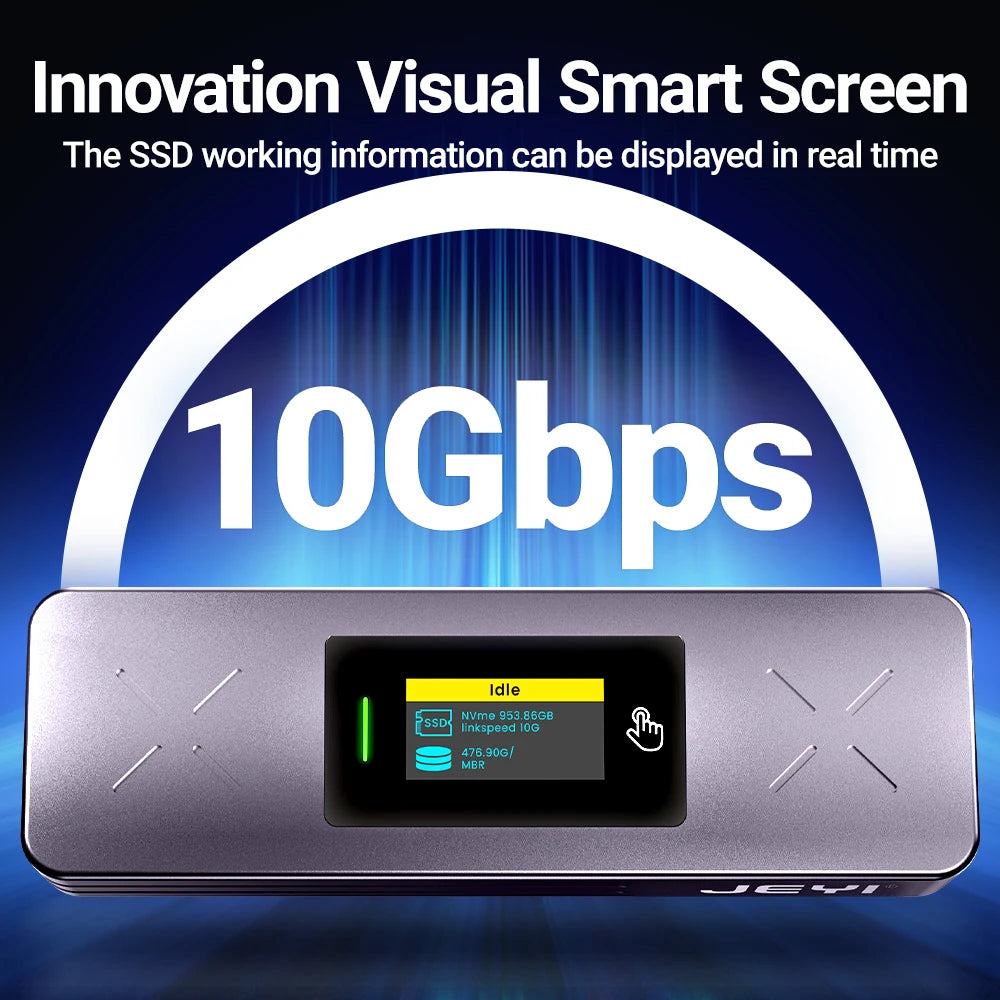 M.2 NVMe & SATA SSD Enclosure with Visual Display — USB 3.2 Gen 2 10Gbps, M-Key & B+M Key, UASP TRIM, Hot-Swap