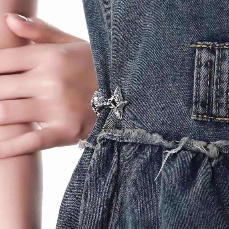 Adjustable Metal Waist Buckle for Women Jeans – Four-Point Star Geometric Belt Accessory, One-Size