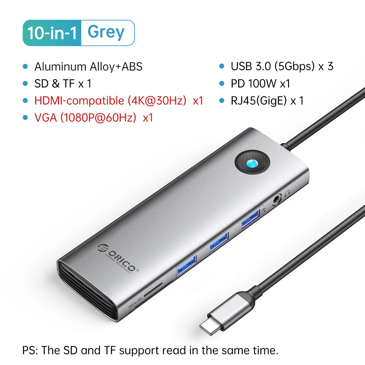 2.5-Inch SATA to USB3.0 Type-C HDD Enclosure — Tool-Free External Hard Drive Case (Up to 6TB, UASP)