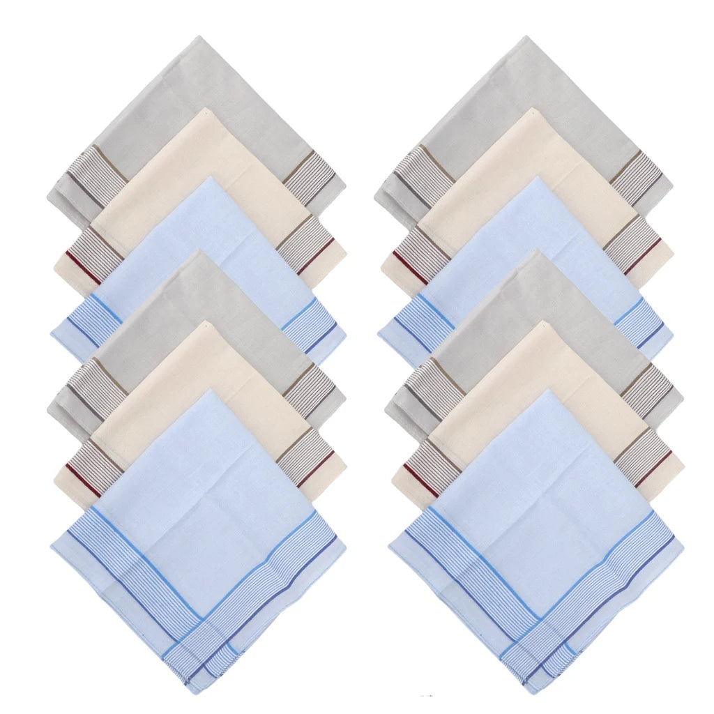 12-Pack Men's Pure Cotton Handkerchiefs Classic Plaid Pocket Squares for Suits & Wedding Favors