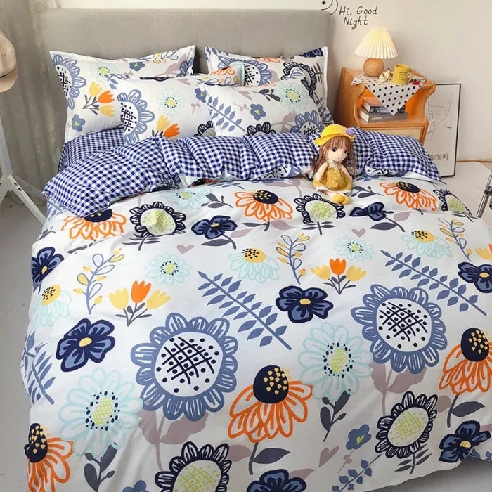Aloe Vera Cotton 4-Piece Bedding Set – 1.5m (5 ft) Quilted Sheet & Quilt Cover, 500 TC