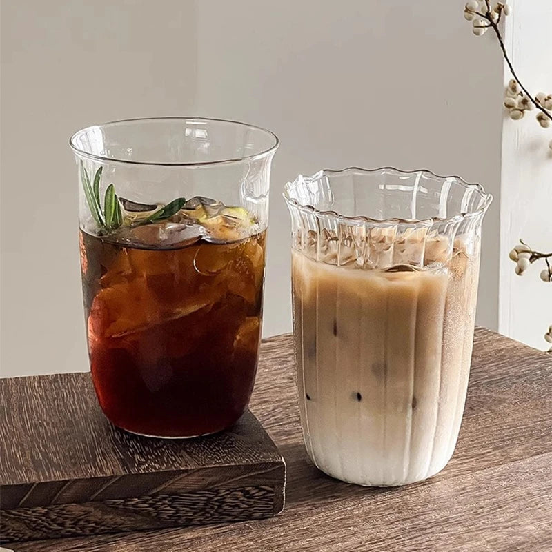 Aesthetic Borosilicate Glass Coffee Cup — Cold Coffee Mug & Cocktail Glass, 350–465ml (12–16oz)