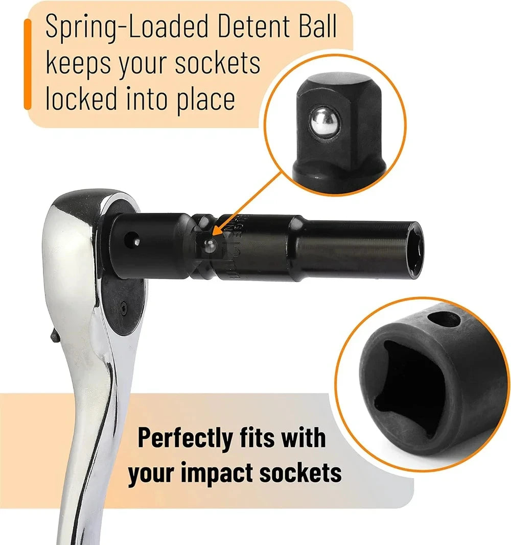 4-Piece Impact Socket Adapter Reducer Set — 1/2 in (12.7 mm), 3/8 in (9.53 mm), 1/4 in (6.35 mm) Drive Converters for Wrenches, Drills & Impact Drivers
