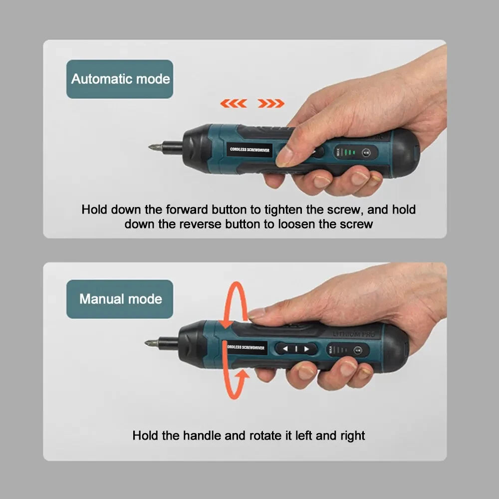 Mini Cordless Electric Screwdriver 3.6V Rechargeable 1300mAh, 5Nm Torque Precision Kit with Bits