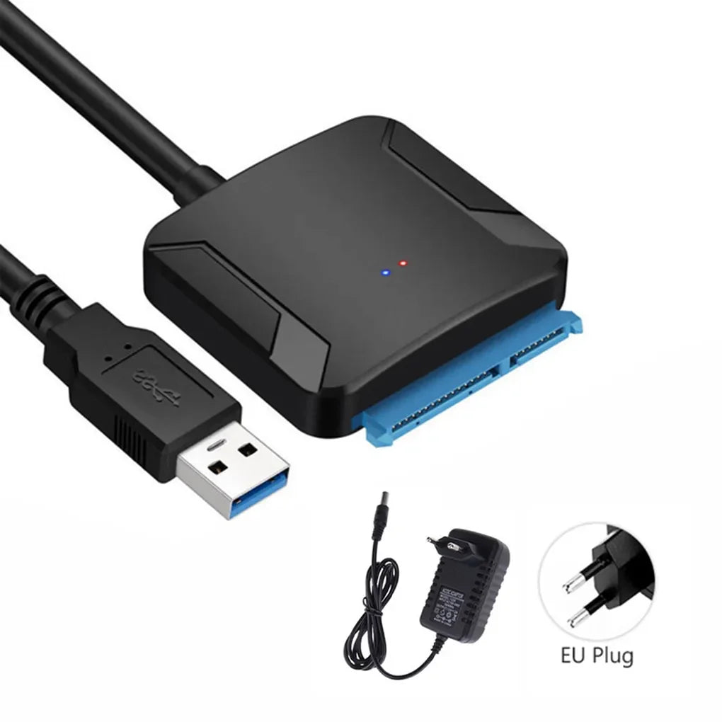 SATA to USB 3.0 Adapter Cable for 2.5 in (63.5 mm) / 3.5 in (88.9 mm) SSD HDD SATA III with UASP Support and 12V Power Adapter