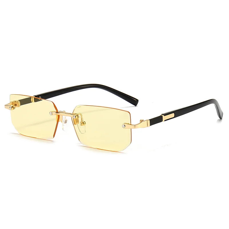 Rimless Rectangle Sunglasses for Women Small Frame Fashion Summer Travel Shades