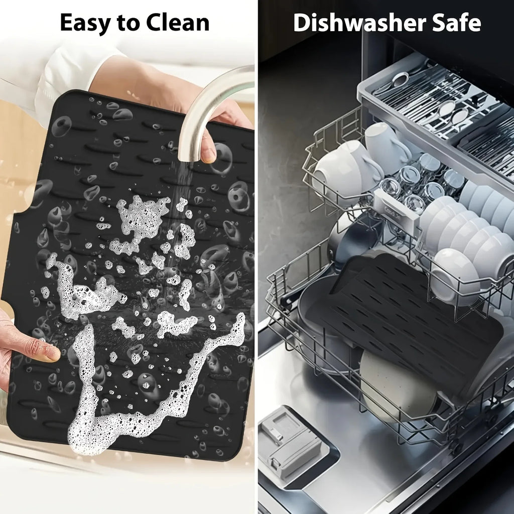Kitchen Silicone Drain Mat for Countertops, Sinks & Refrigerators, Built-In Drainage, Easy to Clean