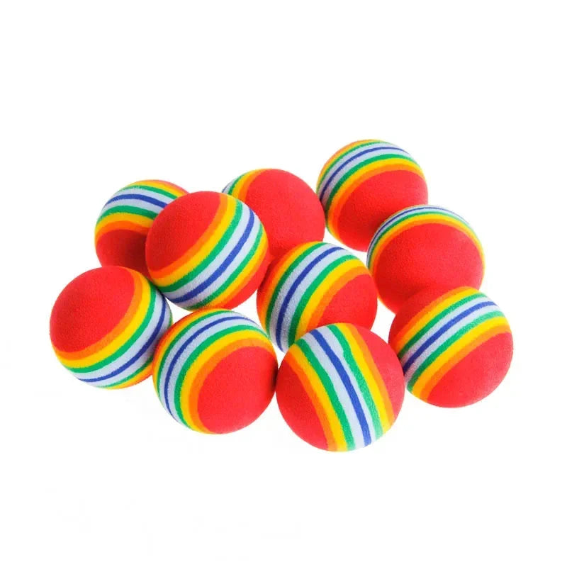Rainbow Cat Toy Balls — 5-Pack or 10-Pack Interactive Rubber Rattle Chew & Training Balls for Cats & Small Dogs