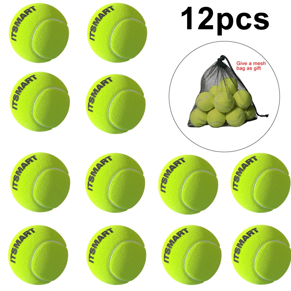 Practice Tennis Balls - 6 or 12 Pack (2.56 in / 65 mm) Felt Rubber Training Balls with Mesh Carry Bag