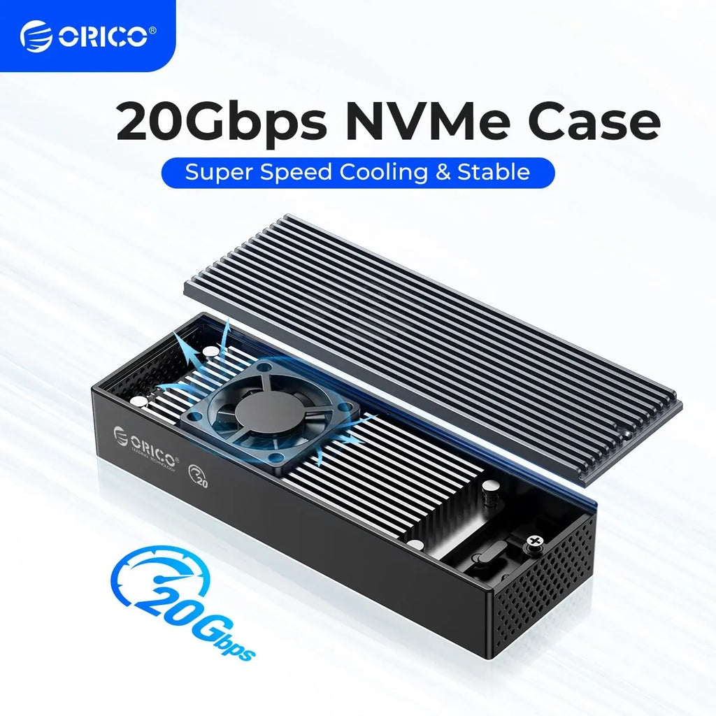 20Gbps M.2 NVMe SSD Enclosure with Built-in Cooling Fan, USB 3.2 Gen2x2 Type-C for M.2 2230/2242/2260/2280