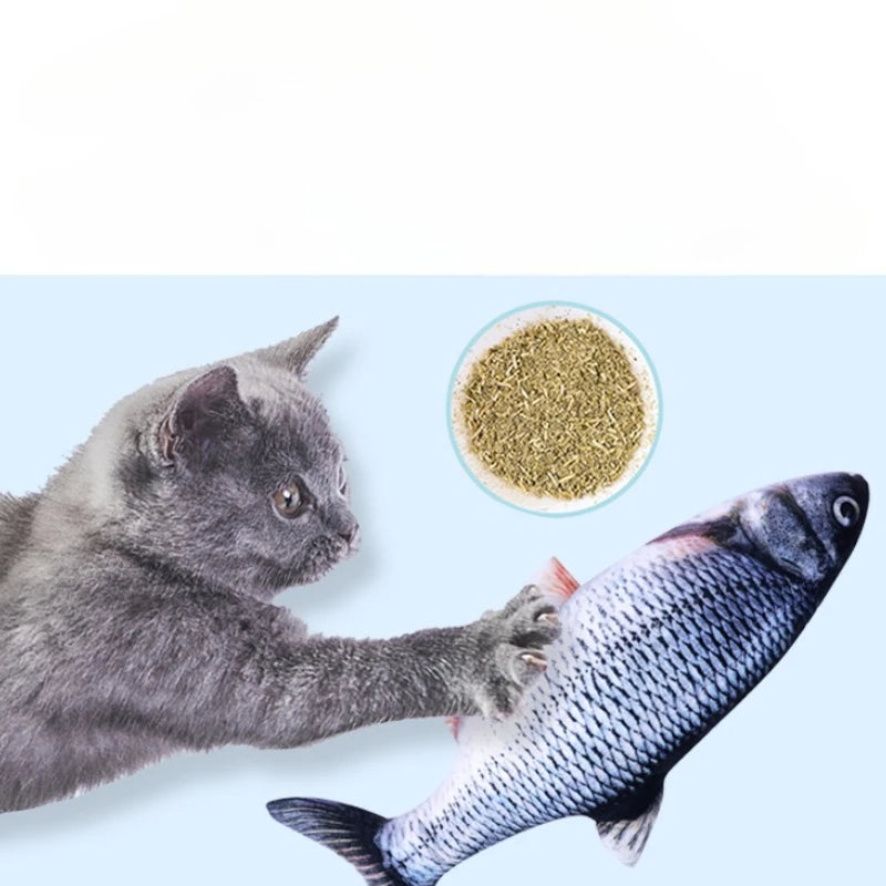 USB-Powered Interactive Cat Plush Toy Fish Grass Design — Bite-Resistant Kitten Chew Toy for Teeth Cleaning, 10.2 x 3.9 in (26 x 10 cm)