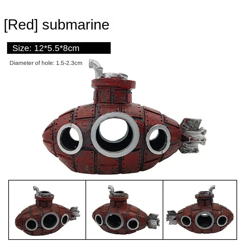 Resin Submarine Aquarium Ornament - Fish Tank Decoration & Shrimp Shelter (13 x 6 x 9 cm / 5.1 x 2.4 x 3.5 in) - Mini 5 x 3.3 x 2.3 cm (2.0 x 1.3 x 0.9 in)