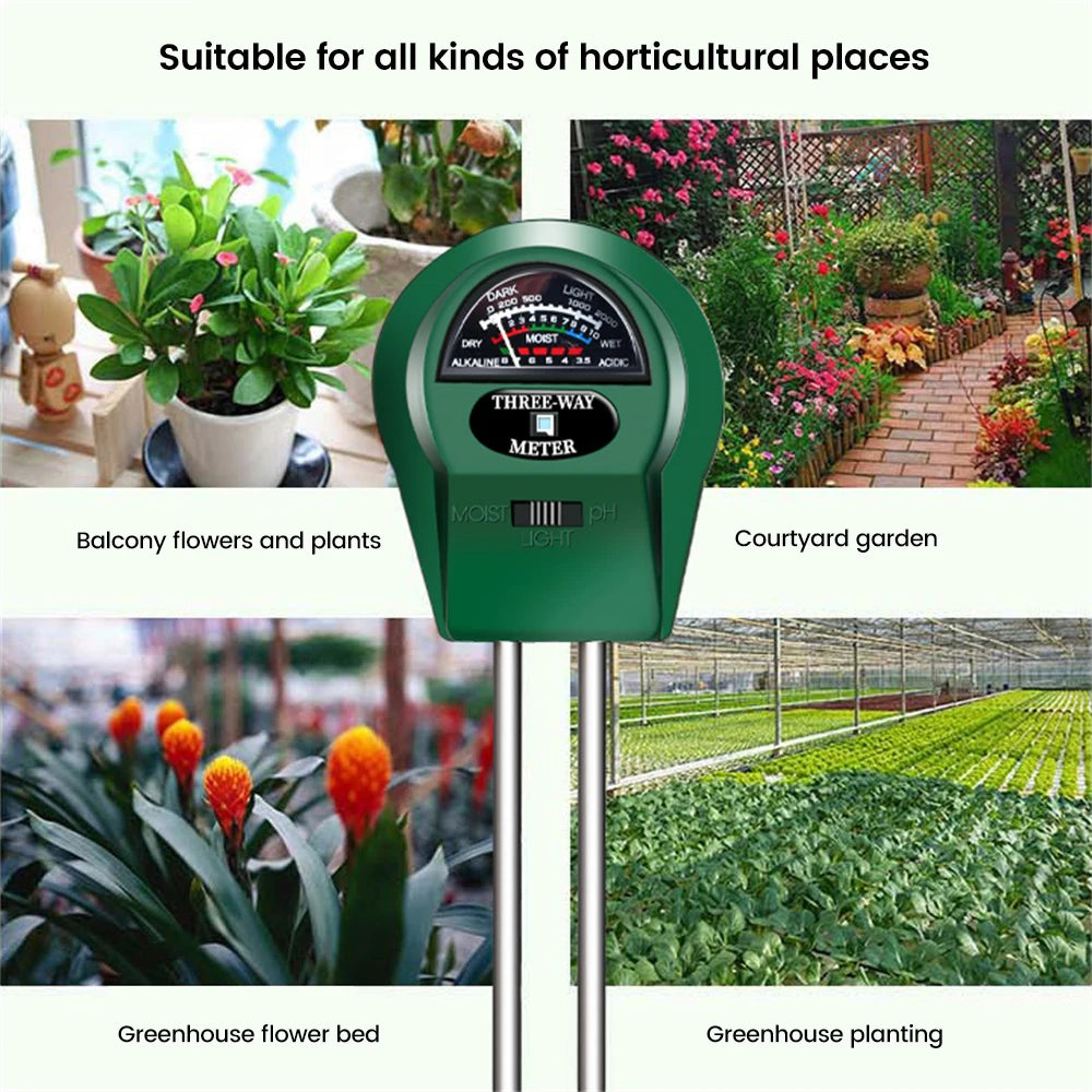 3-in-1 Soil Tester Meter - Moisture pH Light Sensor for Plants, Garden, Balcony & Greenhouse