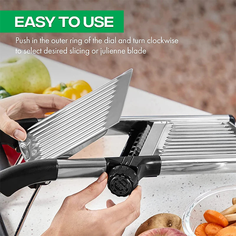 Adjustable Stainless Steel Mandoline Slicer – Vegetable & Fruit Cutter for Potatoes, Tomatoes, Onions & Carrots