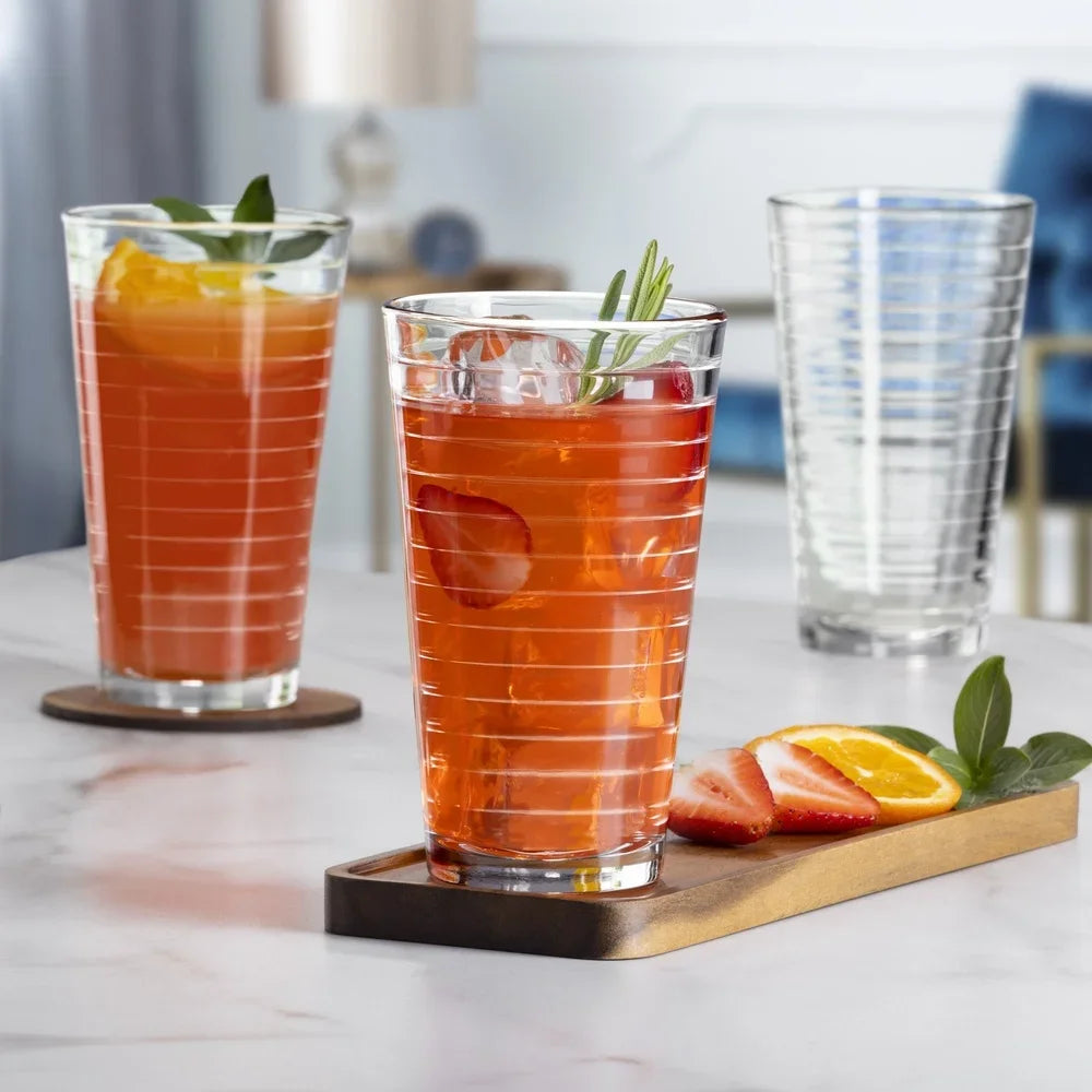 8-Piece 16.2 oz (480 ml) Highball Glasses – Stackable Clear Drinkware Set, Dishwasher Safe Square Glasses for Home Bar & Parties