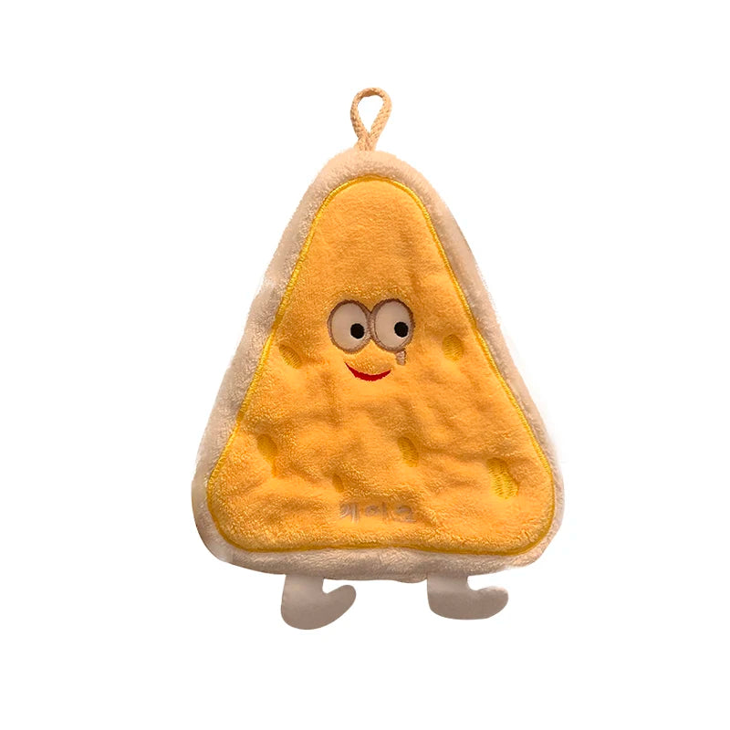Triple-Layer Coral Fleece Hanging Hand Towel 27 x 22 cm (10.6 x 8.7 in) Super Soft Absorbent Cartoon Kitchen & Bathroom Towel with Hanging Loop