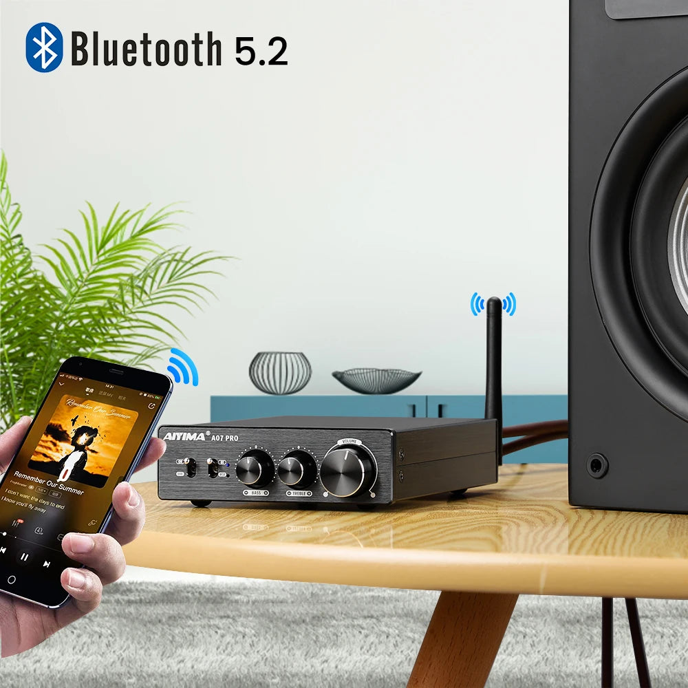 300W x2 Class D Hi‑Fi Stereo Power Amplifier with Bluetooth 5.2 AptX and RCA Inputs for Home Speakers