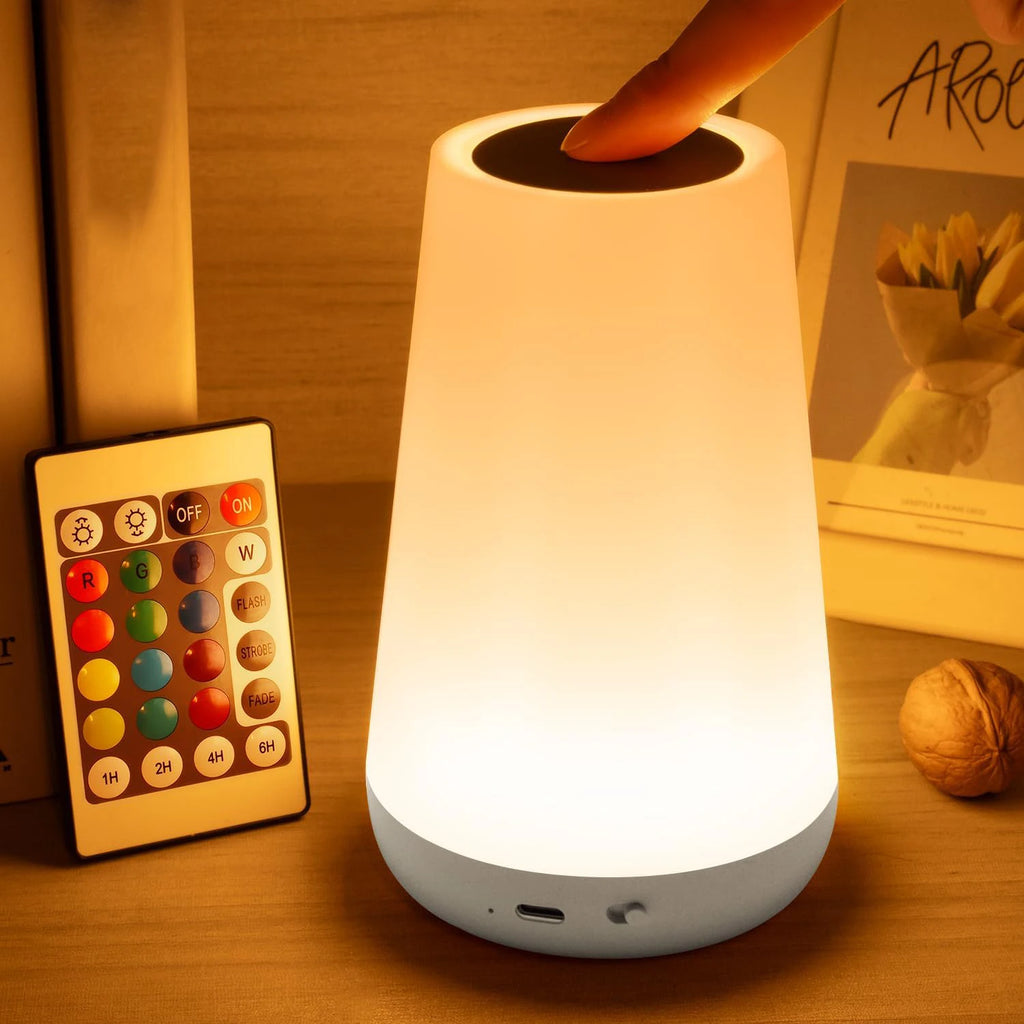 LED 13-Color RGB Rechargeable Night Light Remote & Touch Control USB Dimmable Portable Bedside Table Lamp