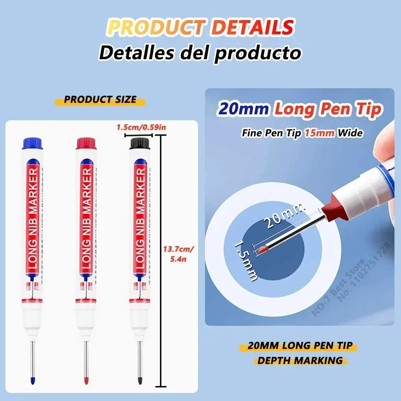 20mm Deep-Reach Long Nib Marker Pen for Wood & Metal — Waterproof Carpenter Marking Pen, 13.7cm (5.4in), Multi-Pack (1–40 pcs)
