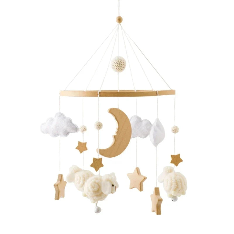 Wooden Crochet Crib Mobile with Felt Rattles – Hanging Bed Bell Toy for Newborns & Infants 0-12 Months