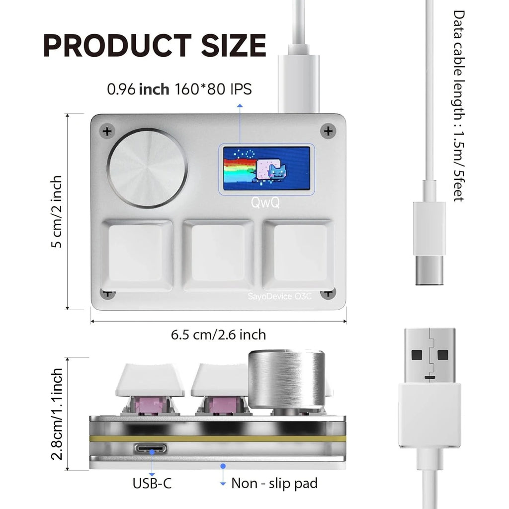 Hot-Swappable Mini Wired Keyboard with Magnetic Hall-Effect Switches, 0.96-inch (24.4 mm) IPS Screen, Programmable Knob, RGB Lighting, USB-C, 8000Hz