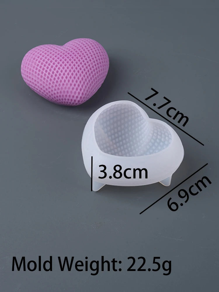 Grid Heart Silicone Mold S/M/L 3D Love Shape Candle and Soap Mold for DIY Valentine's Day Crafts