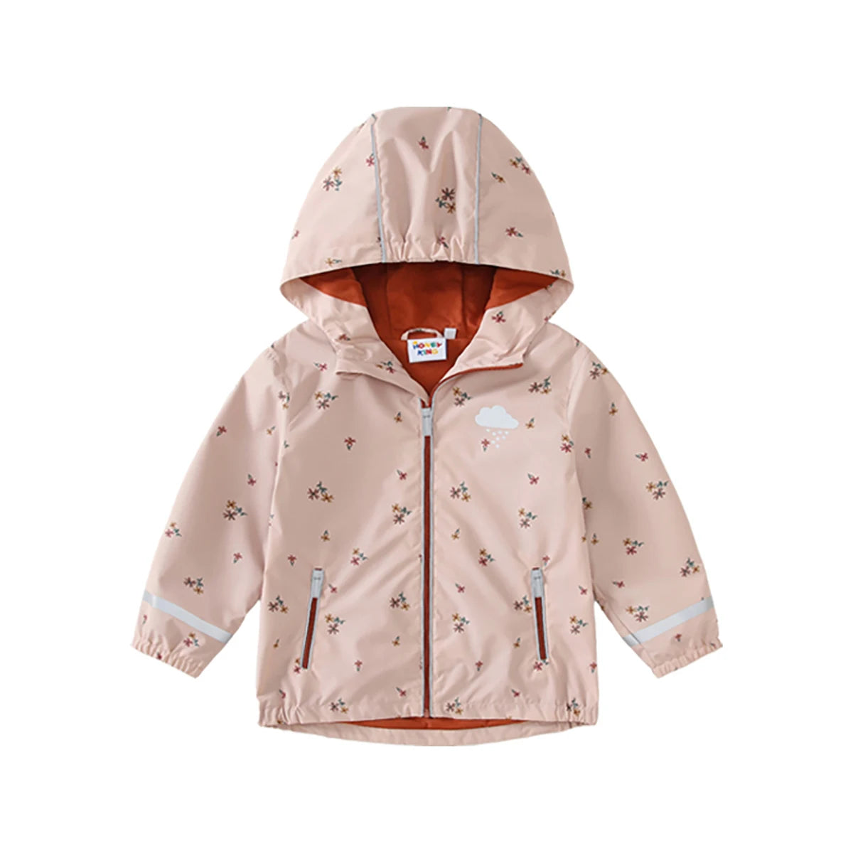Waterproof Hooded Softshell Jacket for Kids – Fleece-Lined Unisex Rain Coat with Cartoon Print, Cotton-Polyester, Ages 7–12 Years