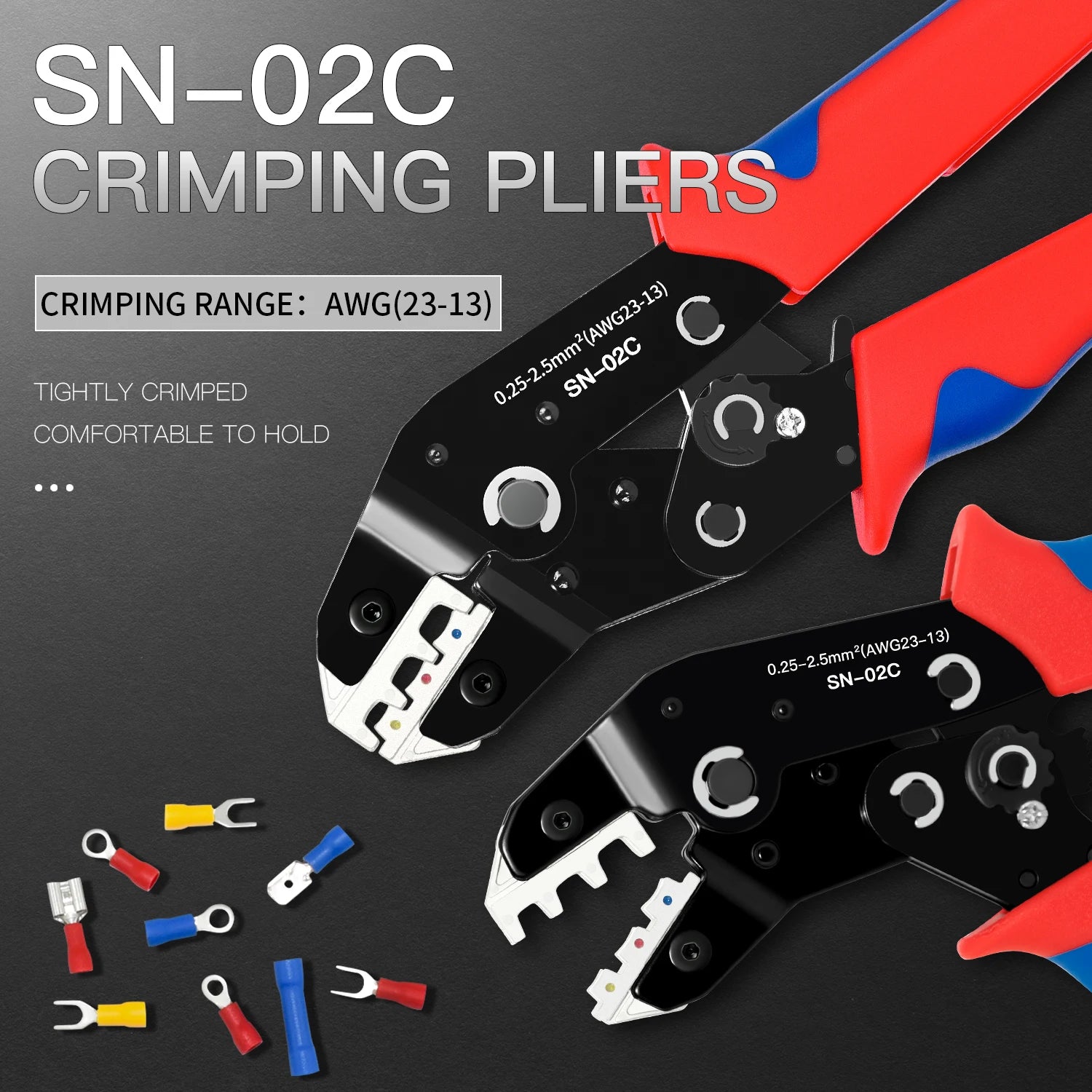 Ratcheting Crimping Tool for Insulated Electrical Connectors AWG 23-13, Wire Terminal Crimper