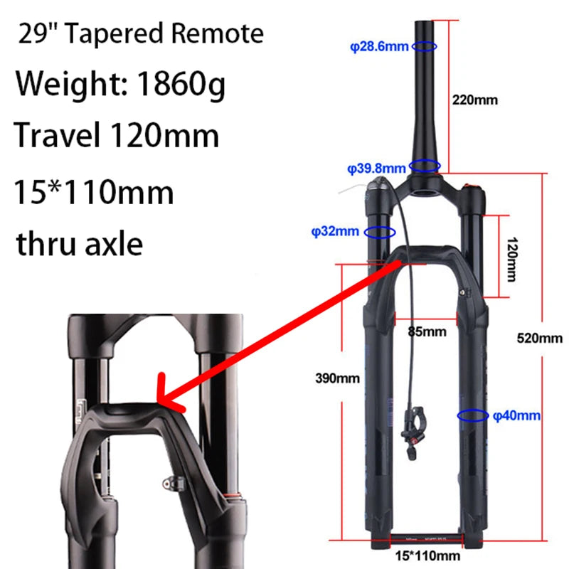 27.5/29-inch Boost Mountain Bike Suspension Fork - 34mm (1.34in) Tapered Stanchion, 120/140mm (4.7/5.5in) Travel, 15x100/110mm Thru-Axle, Adjustable Rebound and Lockout