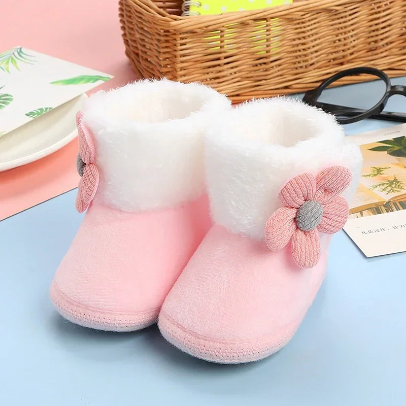 Baby Soft Pompom Snow Booties - Warm Infant & Toddler First Walker Boots, Sizes 12-14 (4.3-4.9 in / 11-12.5 cm)