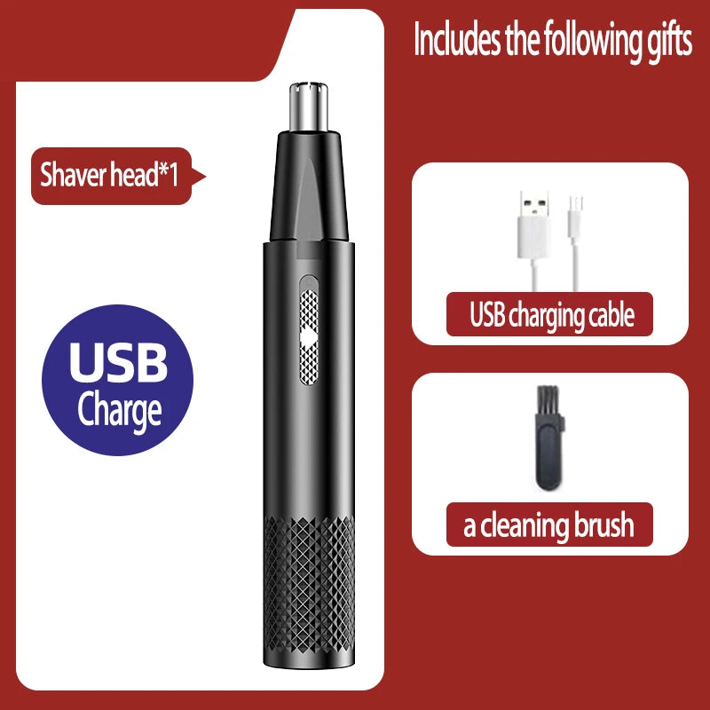 USB Rechargeable Nose Hair Trimmer - Portable Electric Mini Groomer with Stainless Steel Washable Head