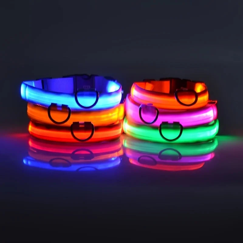 LED Luminous Nylon Dog Collar - Flashing Glow Reflective Safety Collar for Night Walks