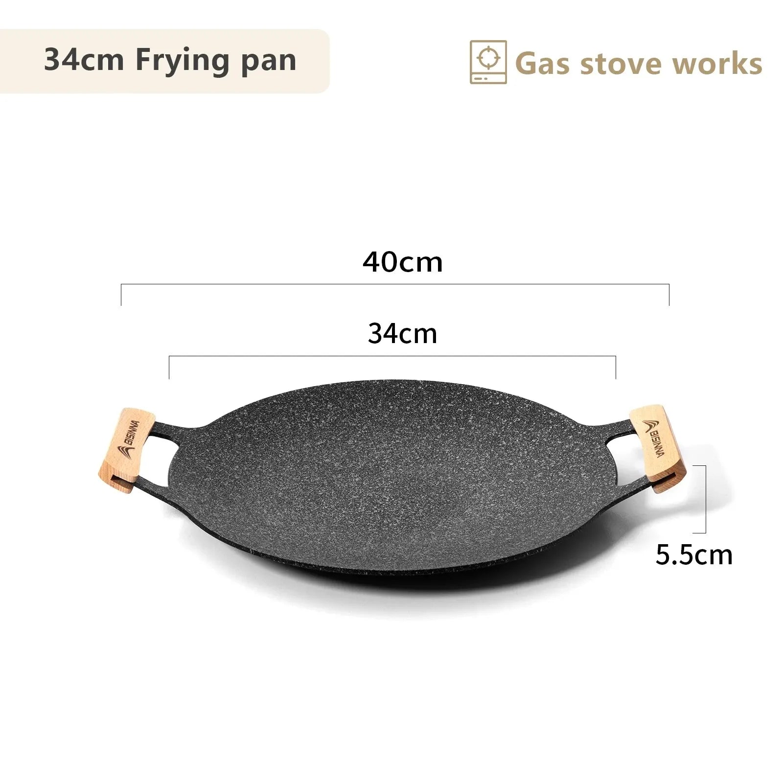 34cm (13.4 in) Non-Stick Outdoor BBQ Grill Pan with Wooden Handles, Stovetop & Camping Korean Grill Plate