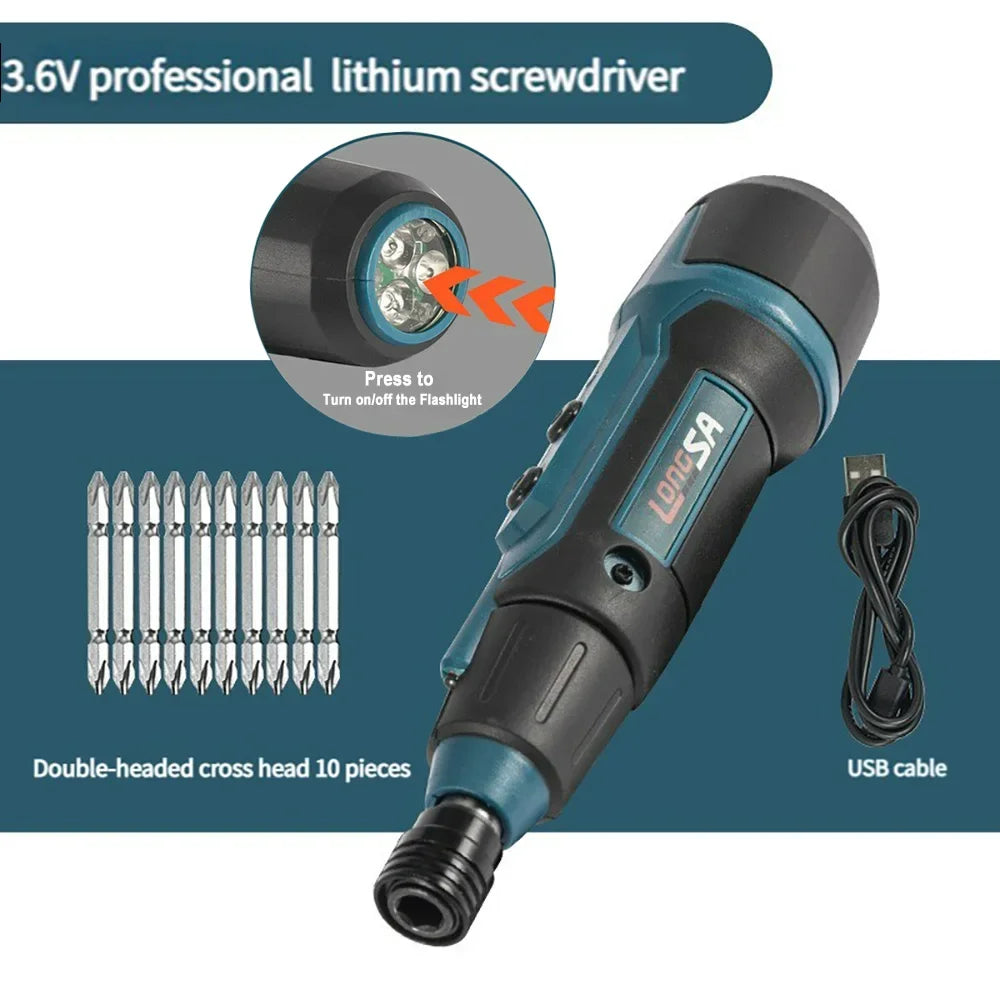 Cordless Electric Screwdriver Set 3.6V 2Nm 200 RPM Rechargeable Wireless Precision Drill for Home DIY
