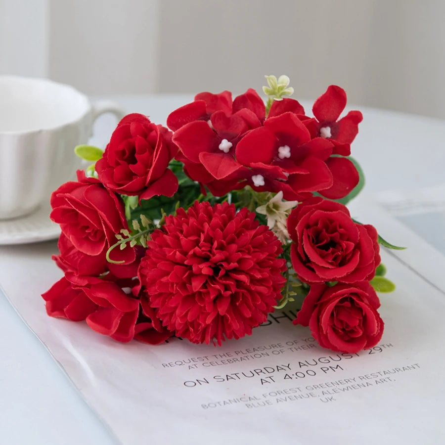 Silk Rose & Chrysanthemum Artificial Flower Bouquet - 2-Pack Wedding, Garden Archway & Home Festival Garland Decor
