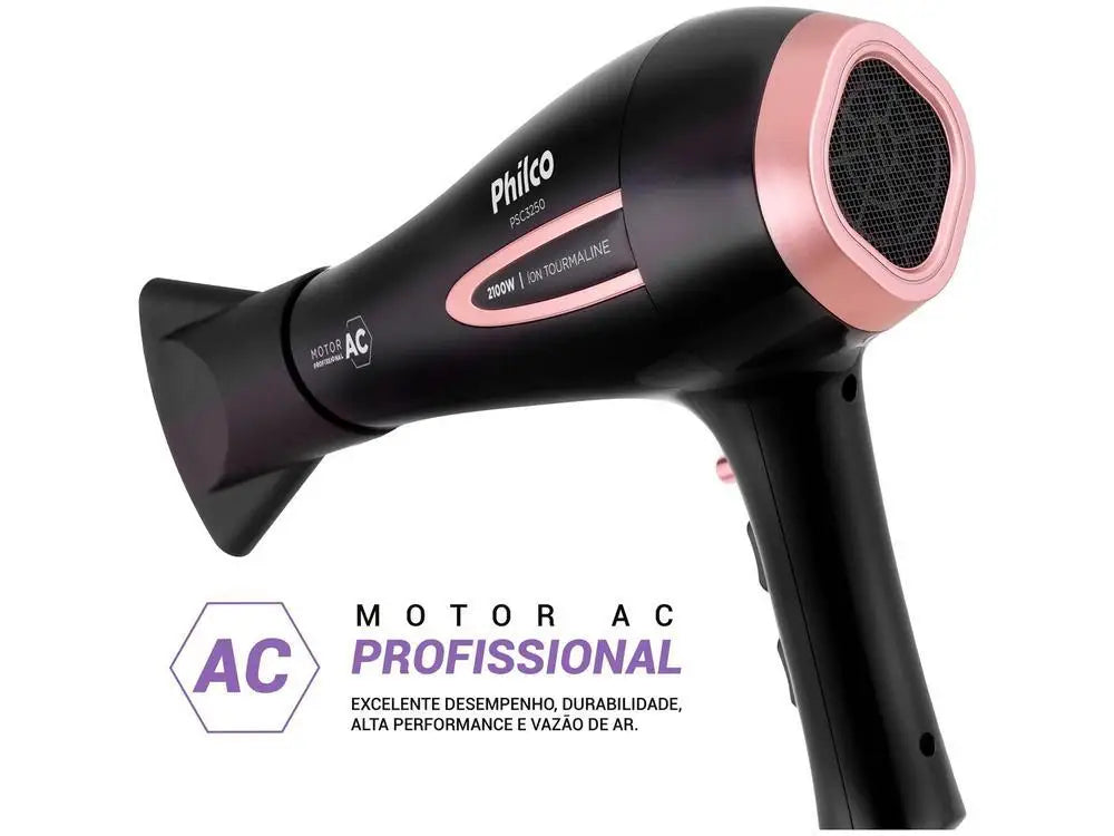 Tourmaline Ion Hair Dryer 2100W, AC Motor, 2 Speeds and 3 Heat Settings, Cool Shot, Black, 220V