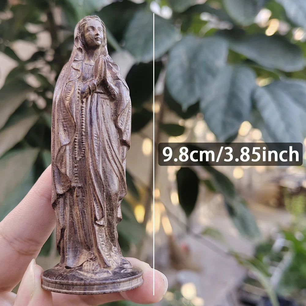 Hand-Carved Wooden Virgin Mary Figurine – Polished Tabletop Statue, Traditional Religious Home Decor & Gift
