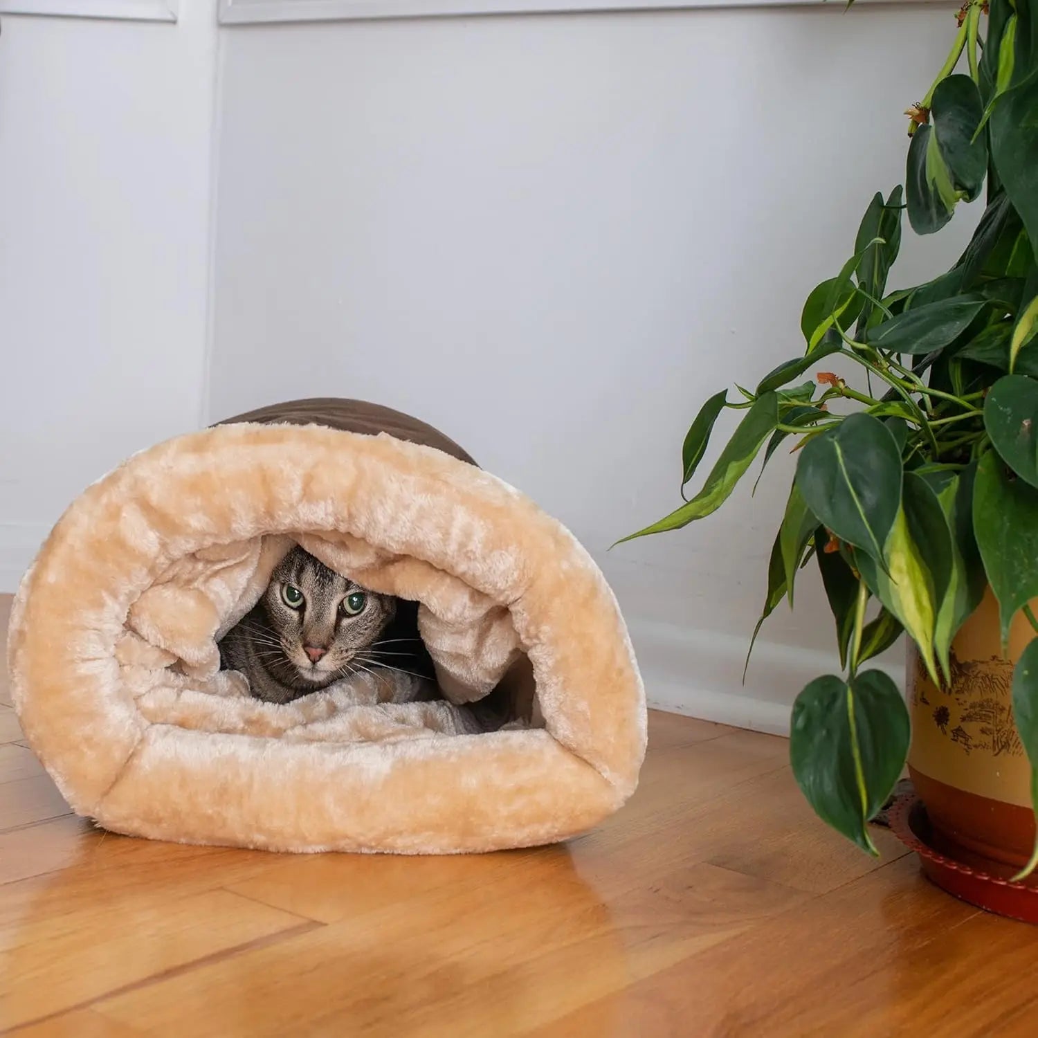 Cozy Semi-Enclosed Cat Sleeping Bag 25.6 x 18.9 in (65 x 48 cm) Washable Pet Nest for Small & Medium Cats