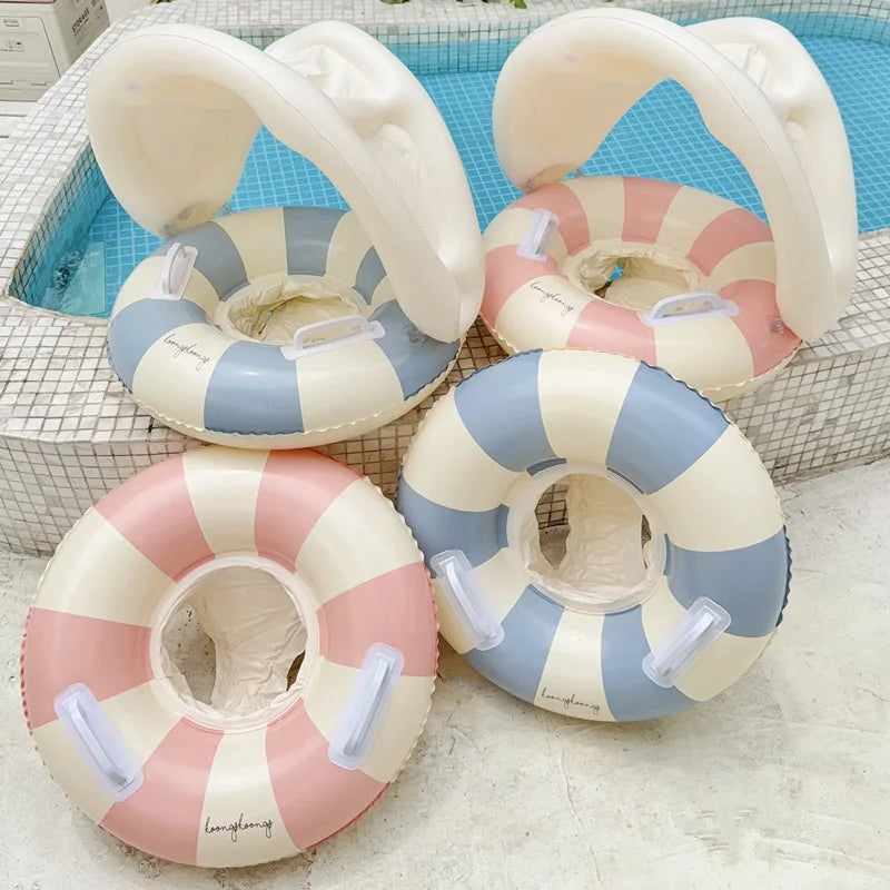 Kids Inflatable Swim Ring Float Pants – Retro Striped Pool Tube Seat for Ages 3-6