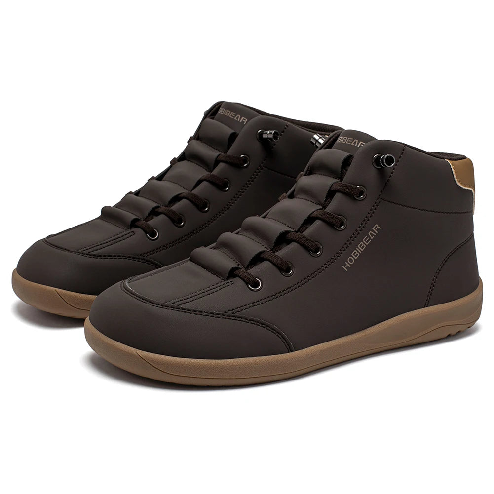 Mid-Top Barefoot Ankle Boots Wide-Toe Zero-Drop Non-Slip Artificial Leather Shoes