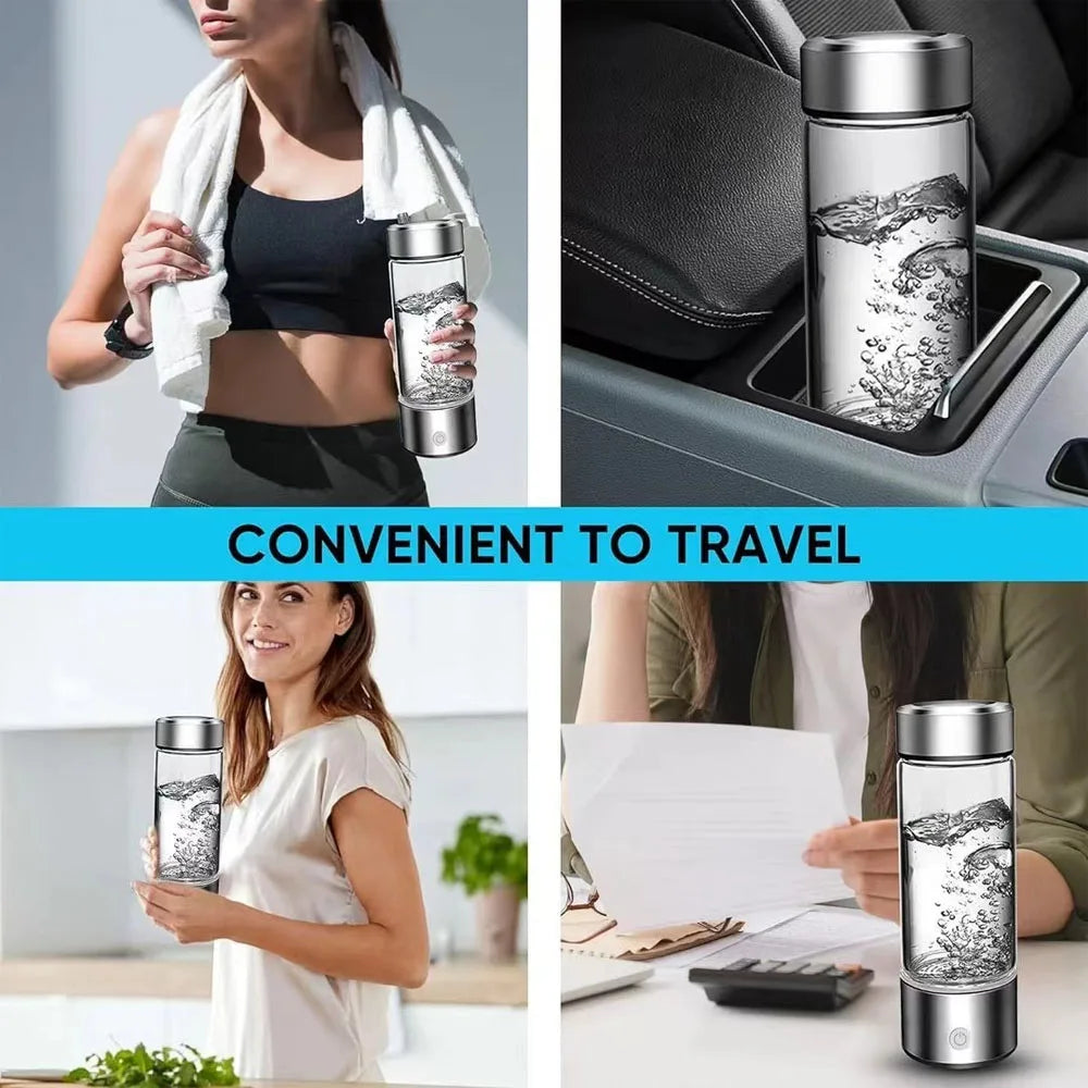 420ml (14.2 fl oz) Portable Hydrogen-Rich Water Bottle USB Electric Hydrogen Generator Antioxidant Water Ionizer