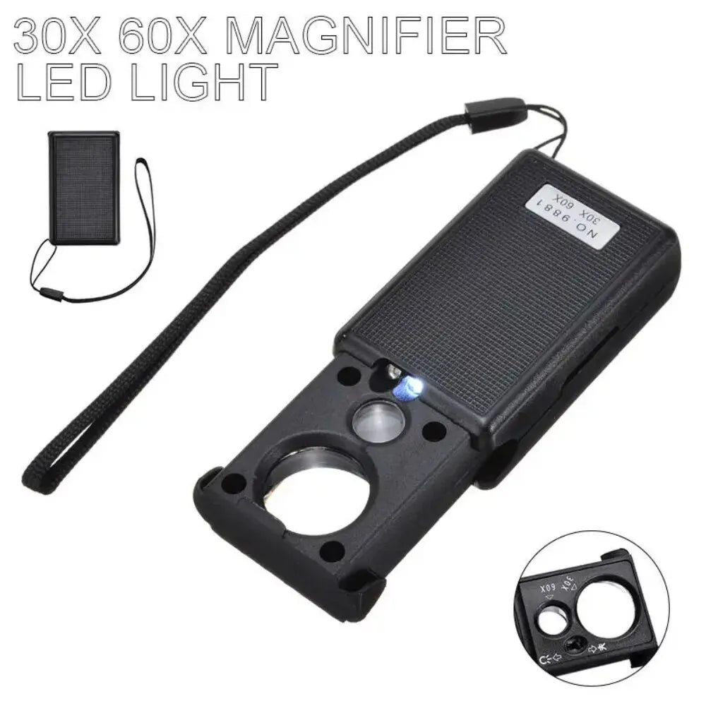 30X/60X Jewelry Magnifier with LED & UV Detector – Mini Handheld Magnifying Glass for Coins, Currency & Gems